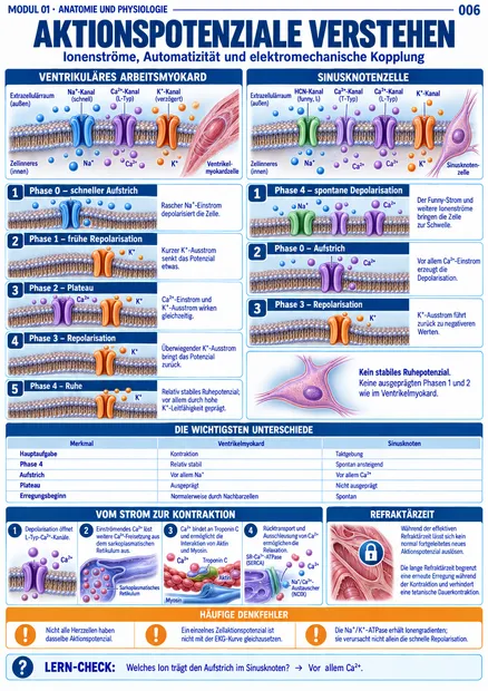 Lernblatt Aktionspotenziale verstehen — Ionenströme, Automatizität und elektromechanische Kopplung