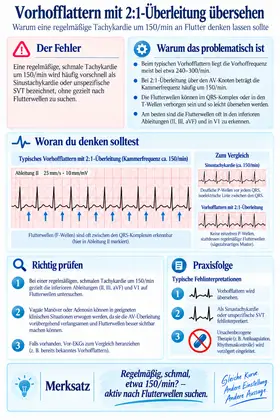 EKG-Fehler Vorhofflattern mit 2:1-Überleitung übersehen
